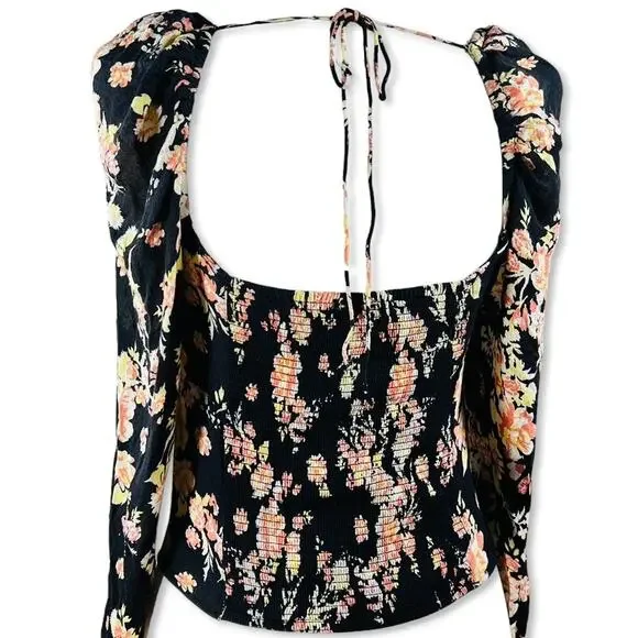 Free People Hilary Milkmaid Open Back Top Y2K Whimsigoth Coquette Black Floral L - Picture 6 of 11